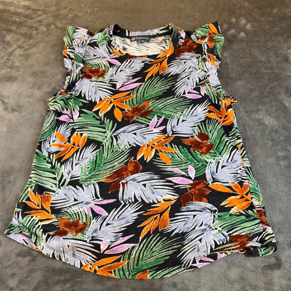Democracy Floral Tropical Print Sleeveless Tank Top Lightweight Women's Small